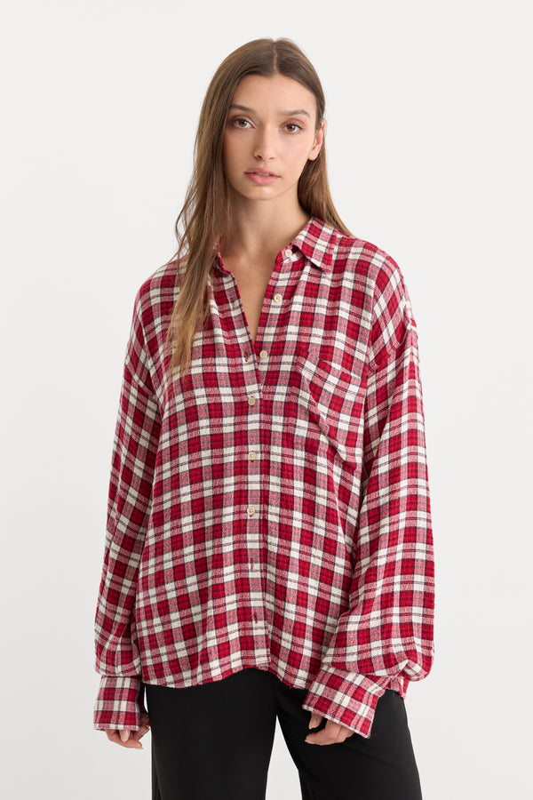 THE CRINKLE EASY SHIRT | CARMINE PLAID