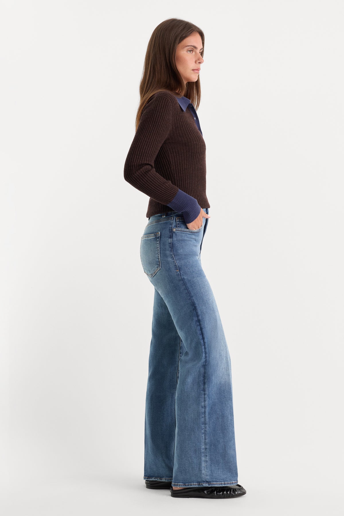 ALWAYS FITS SLIM PALAZZO JEANS | TAWNY-6 | GOOD AMERICAN | MODEL