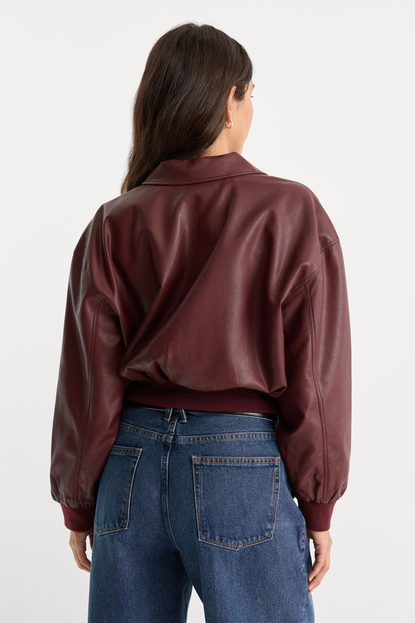 THE BETTER THAN LEATHER BOMBER JACKET | BERRY NOIR-2 | GOOD AMERICAN | MODEL
