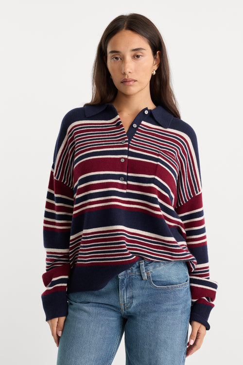 THE OVERSIZED RUGBY SWEATER | MULTI STRIPE-1 | GOOD AMERICAN | MODEL