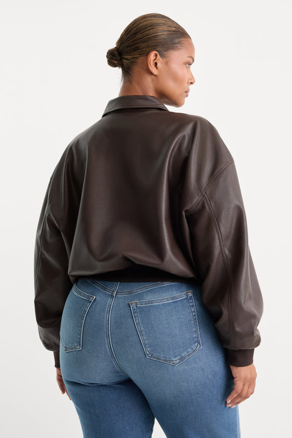 THE BETTER THAN LEATHER BOMBER JACKET | ESPRESSO-2 | GOOD AMERICAN | MODEL