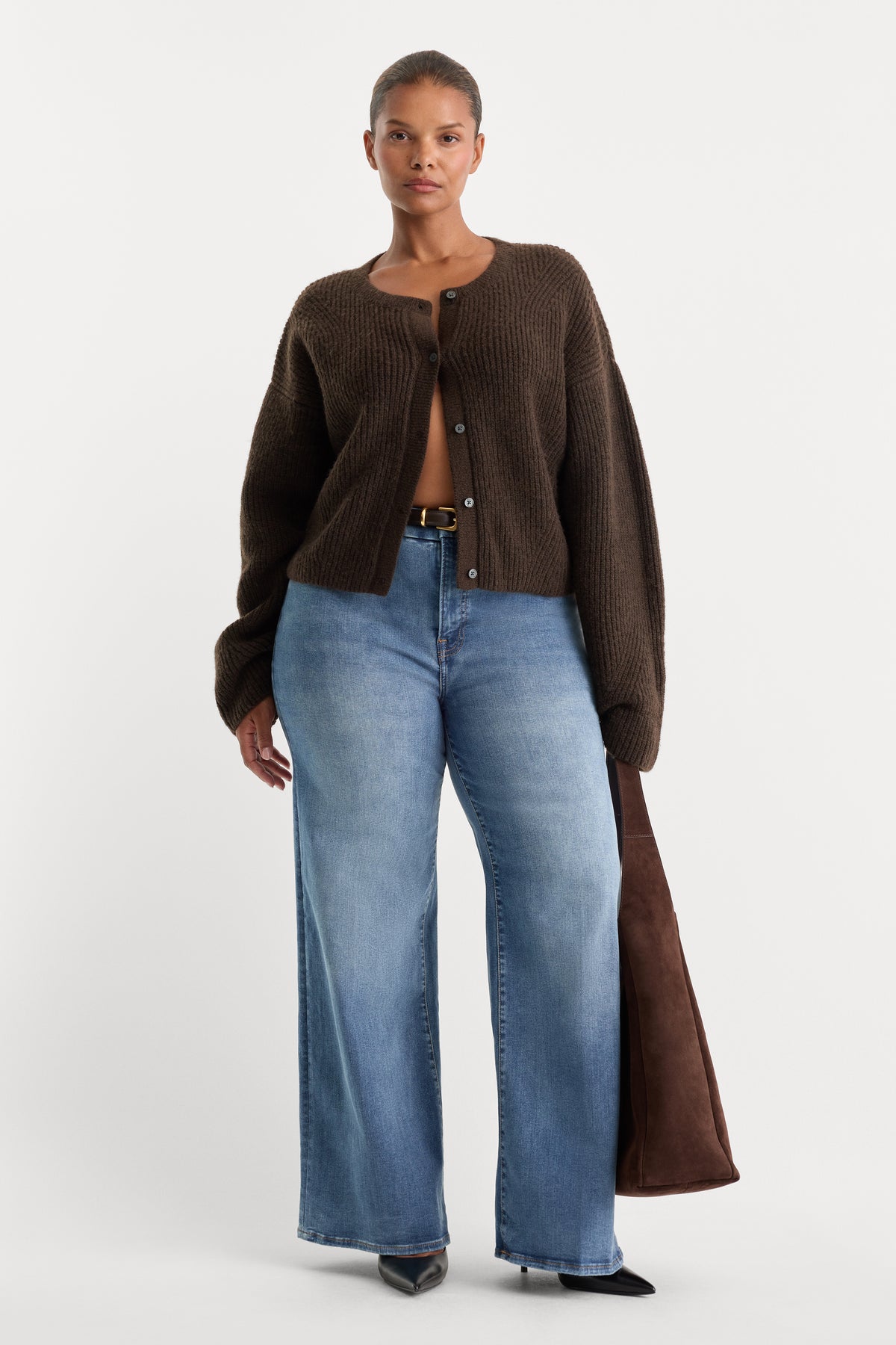 ALWAYS FITS SLIM PALAZZO JEANS | TAWNY-1 | GOOD AMERICAN | MODEL