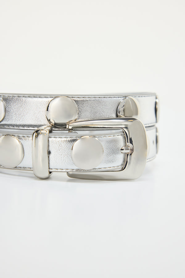 CLASSIC STUDDED SILVER BELT | CHROME004