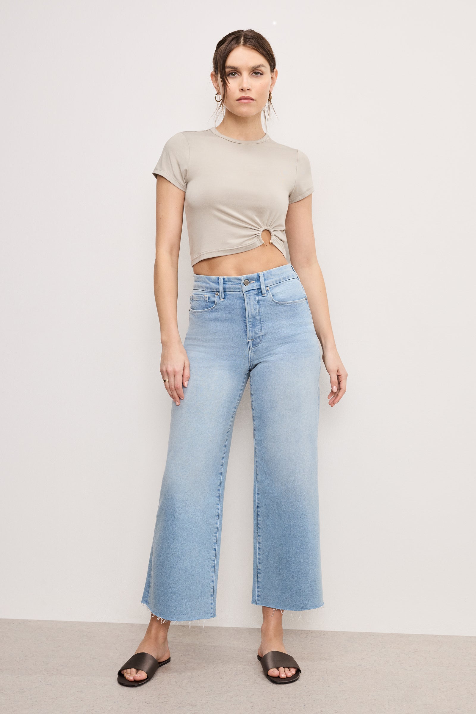 GOOD WAIST PALAZZO CROP COMPRESSION JEANS | INDIGO862