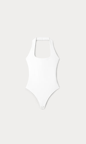 SCULPTING HALTER SQUARE NECK BODYSUIT | WHITE001