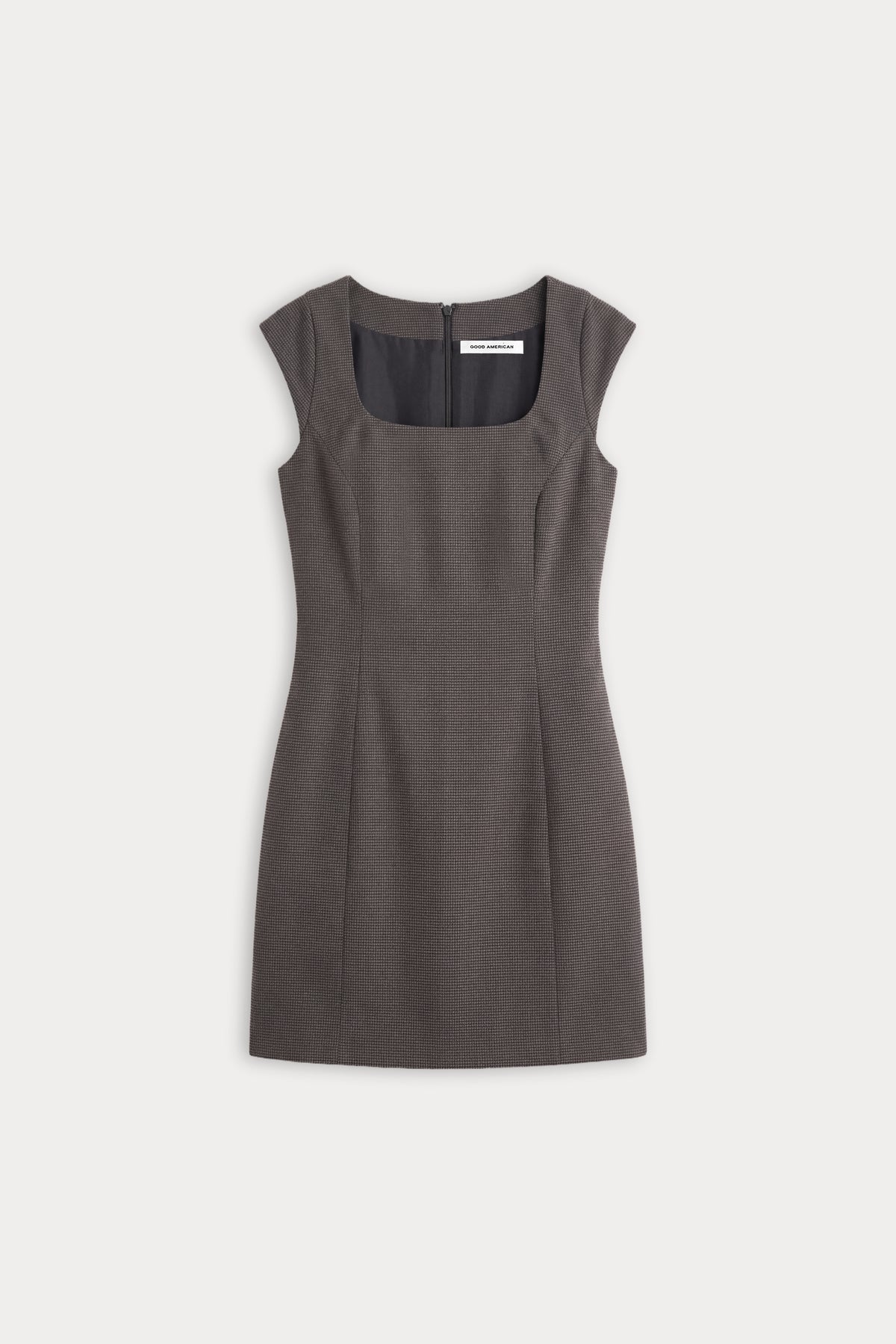THE CAP SLEEVE MINI DRESS | CHARCOAL MINI HOUNDSTOOTH-6 | GOOD AMERICAN | FLAT