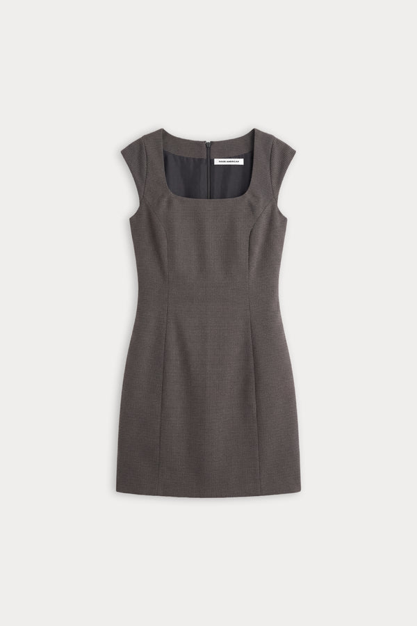 THE CAP SLEEVE MINI DRESS | CHARCOAL MINI HOUNDSTOOTH-6 | GOOD AMERICAN | FLAT