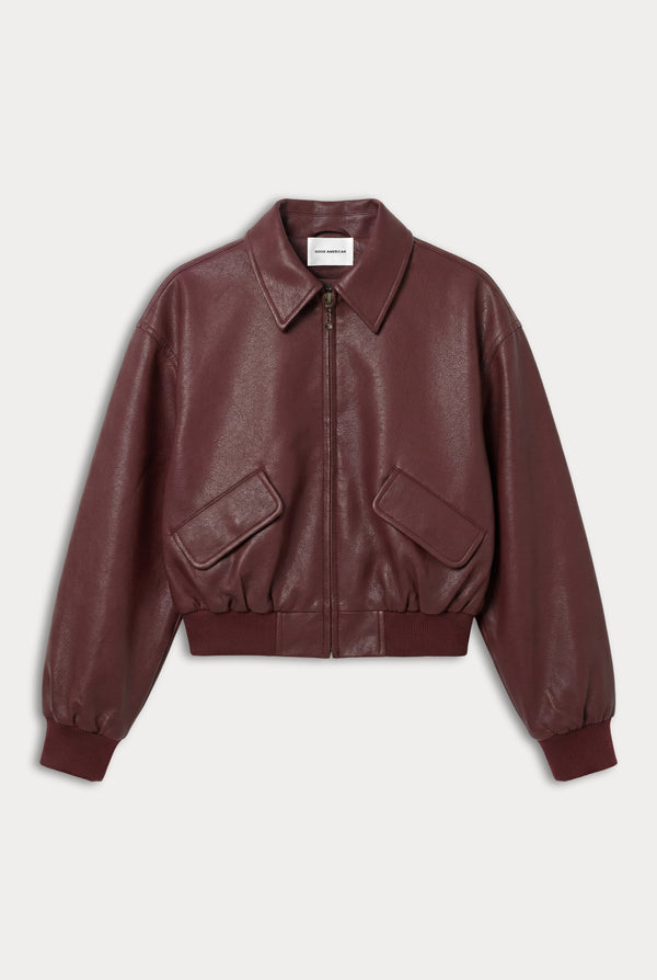 THE BETTER THAN LEATHER BOMBER JACKET | BERRY NOIR-7 | GOOD AMERICAN | MODEL