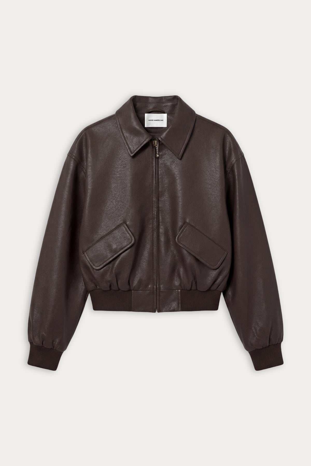 THE BETTER THAN LEATHER BOMBER JACKET | ESPRESSO-7 | GOOD AMERICAN | FLAT