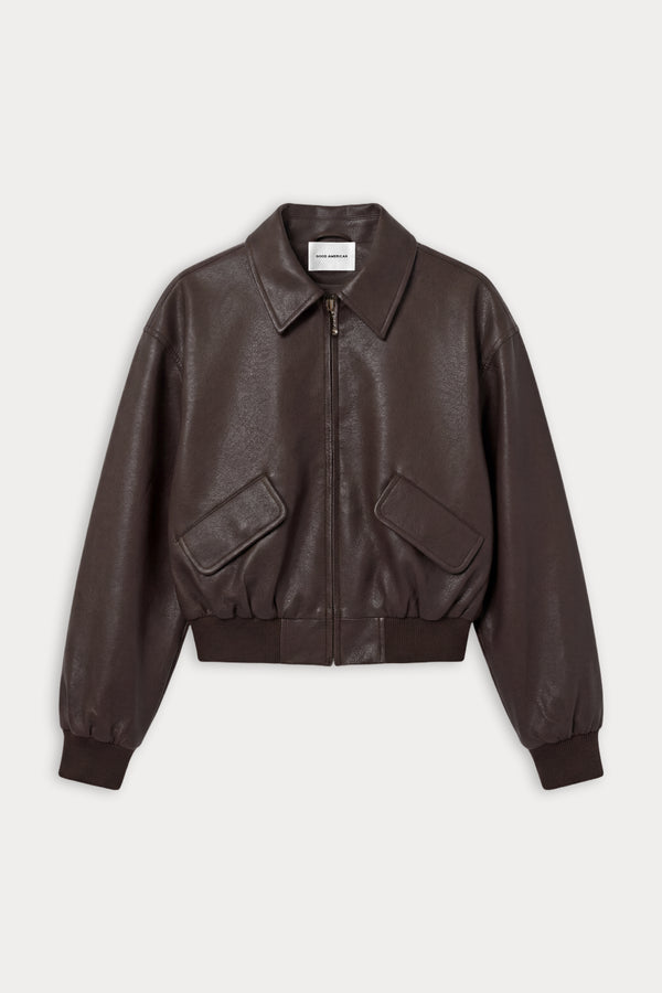 THE BETTER THAN LEATHER BOMBER JACKET | ESPRESSO-7 | GOOD AMERICAN | FLAT