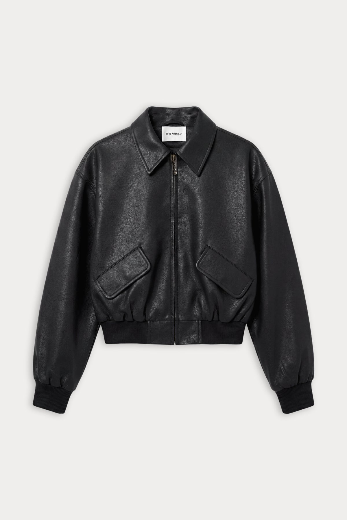THE BETTER THAN LEATHER BOMBER JACKET | BLACK001-5 | GOOD AMERICAN | FLAT
