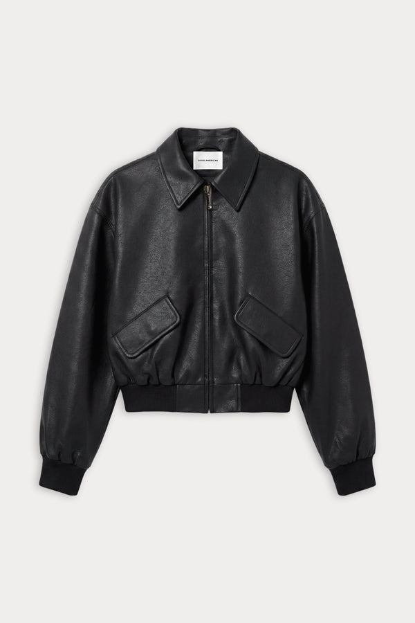 THE BETTER THAN LEATHER BOMBER JACKET | BLACK001-5 | GOOD AMERICAN | FLAT