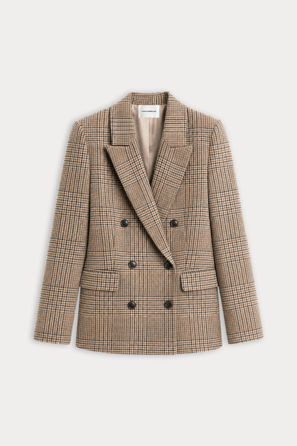 THE DOUBLE BREASTED BLAZER | BROWN PLAID-6 | GOOD AMERICAN | FLAT