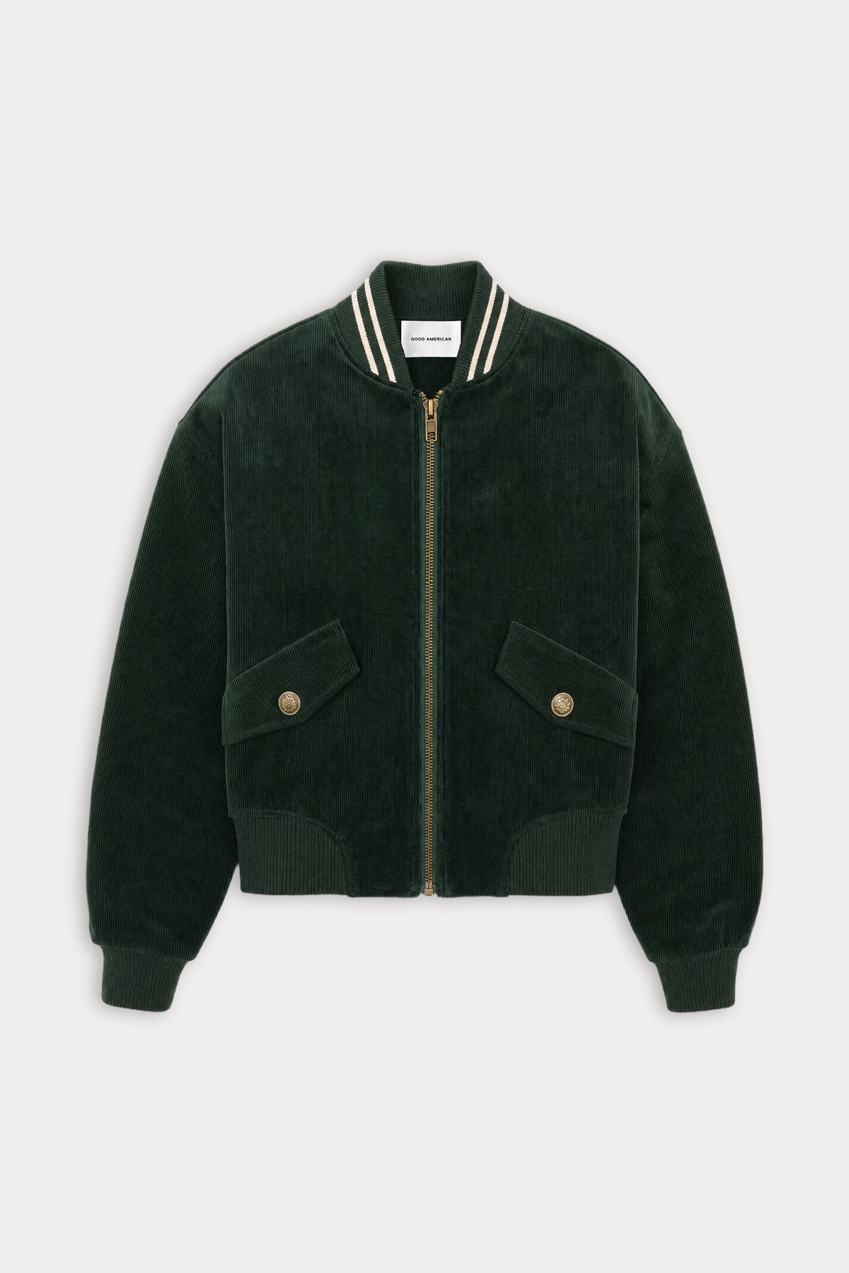 THE CORD VARSITY JACKET | FOREST GREEN-6 | GOOD AMERICAN | FLAT