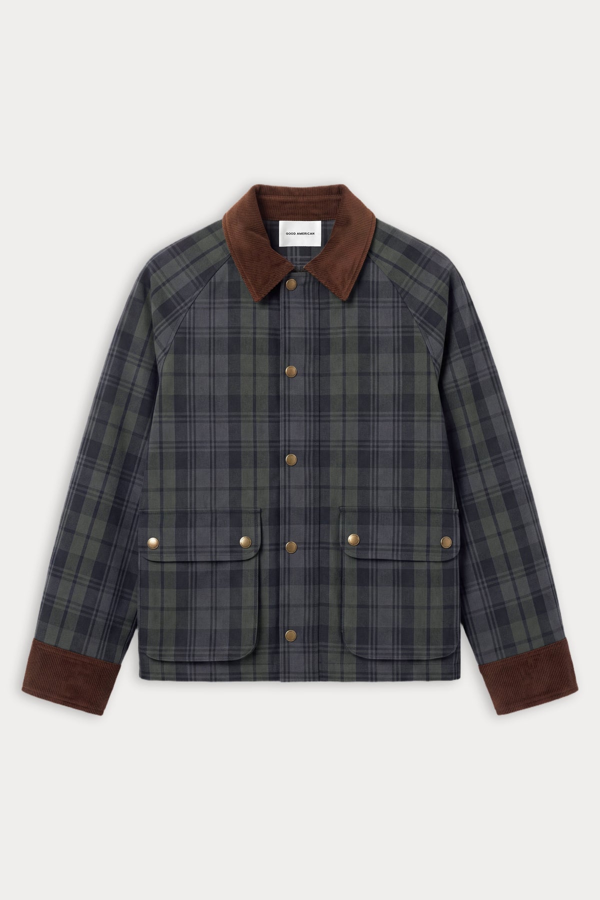 THE HERITAGE JACKET | NAVY AND GREEN PLAID-6 | GOOD AMERICAN | FLAT