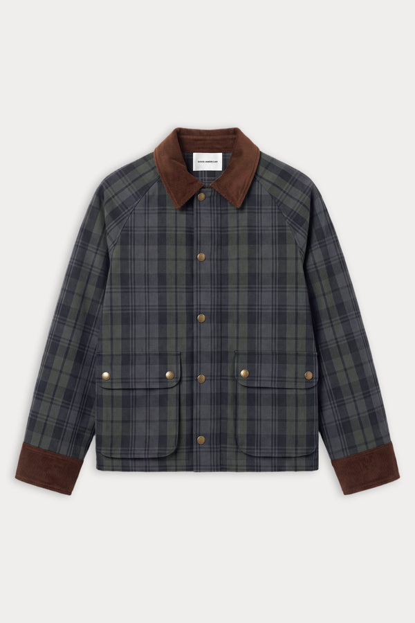 THE HERITAGE JACKET | NAVY AND GREEN PLAID-6 | GOOD AMERICAN | FLAT