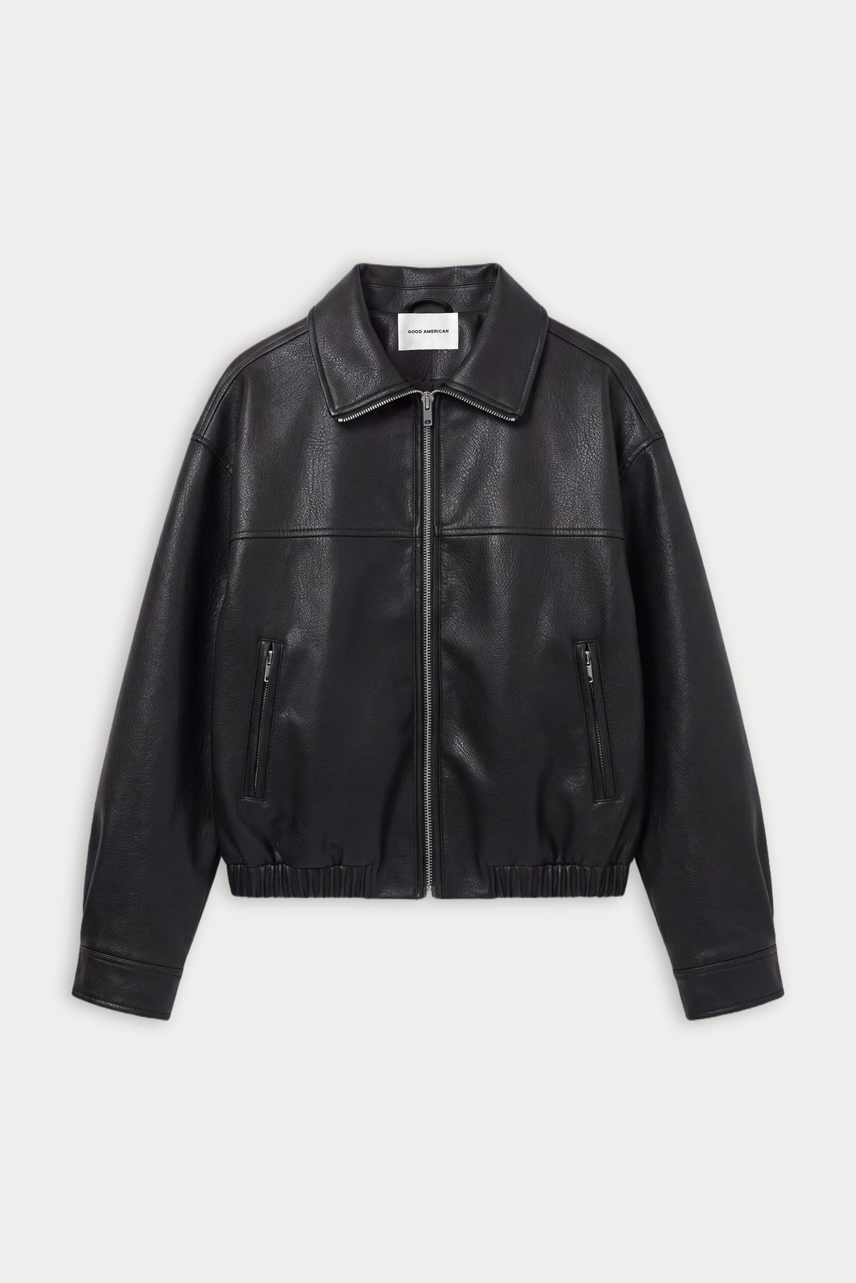 THE BETTER THAN LEATHER FUNNEL JACKET | BLACK001-1 | GOOD AMERICAN | FLAT