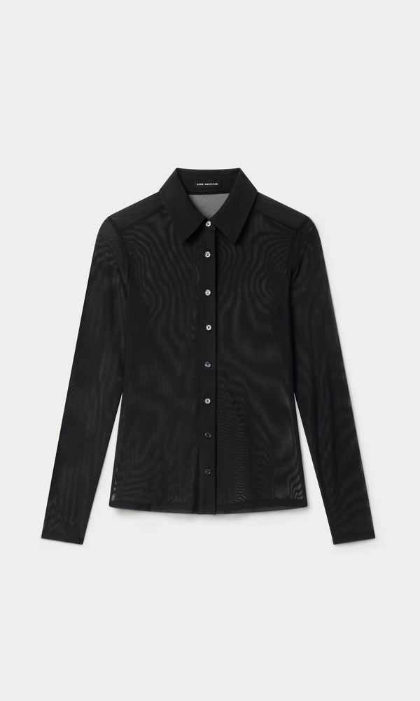 MESH BUTTON UP TOP | BLACK001