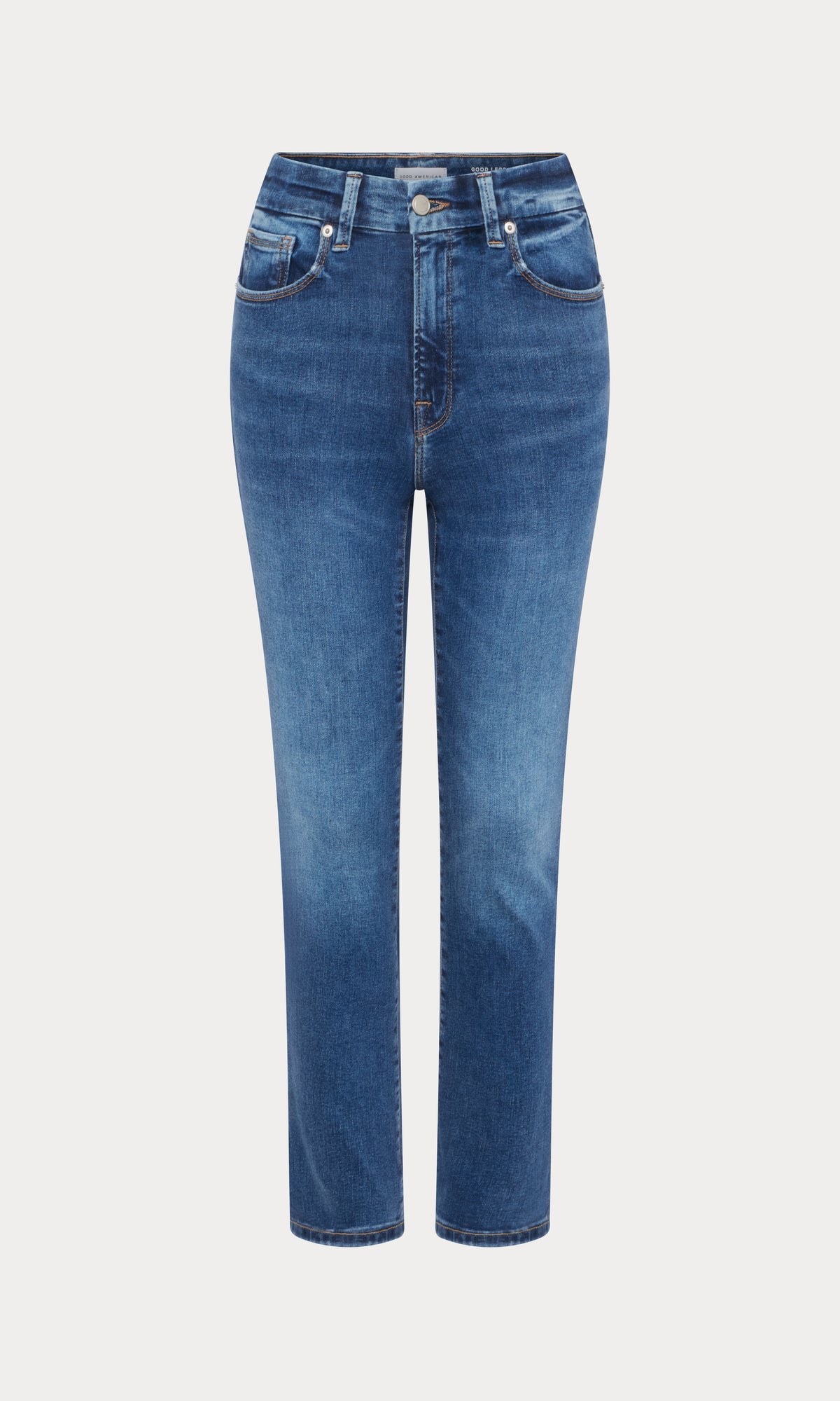 ALWAYS FITS GOOD PETITE STRAIGHT JEANS | INDIGO571-7 | GOOD AMERICAN | MODEL