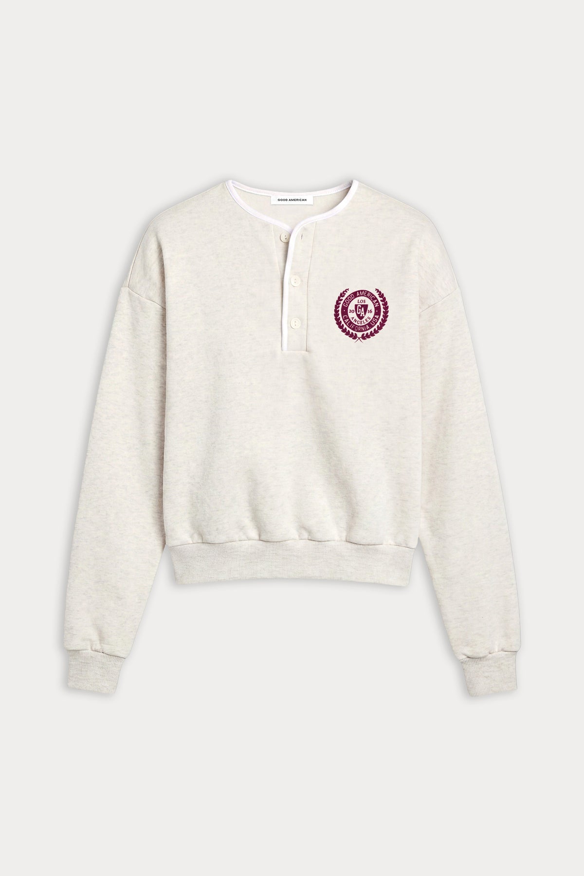 THE BRUSHED FLEECE HENLEY | OATMEAL-7 | GOOD AMERICAN | MODEL