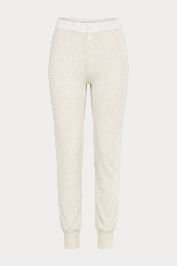 THE FRENCH TERRY BUTTON FRONT LEGGING | OATMEAL HEATHER-1 | GOOD AMERICAN | FLAT