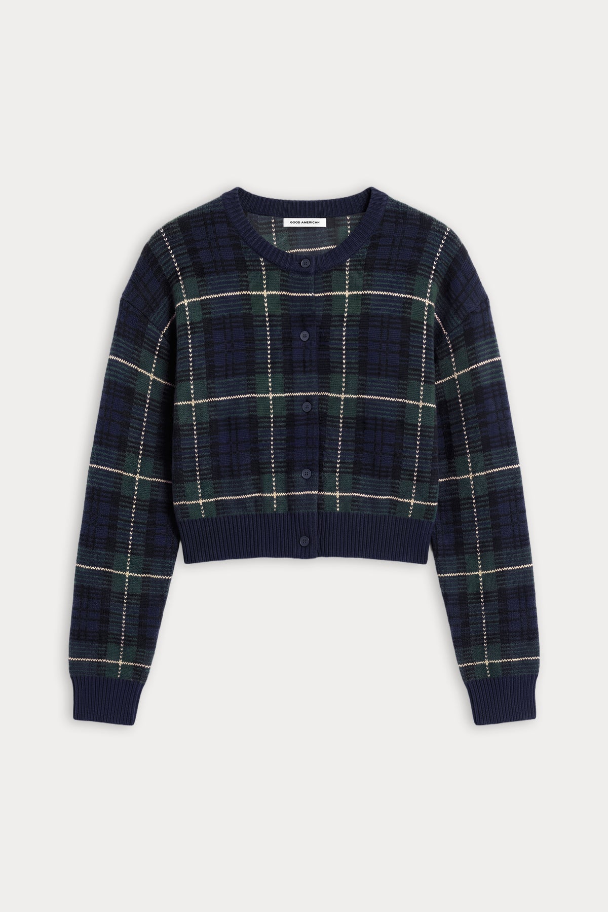 THE JACQUARD CARDIGAN | FOREST PLAID-6 | GOOD AMERICAN | FLAT