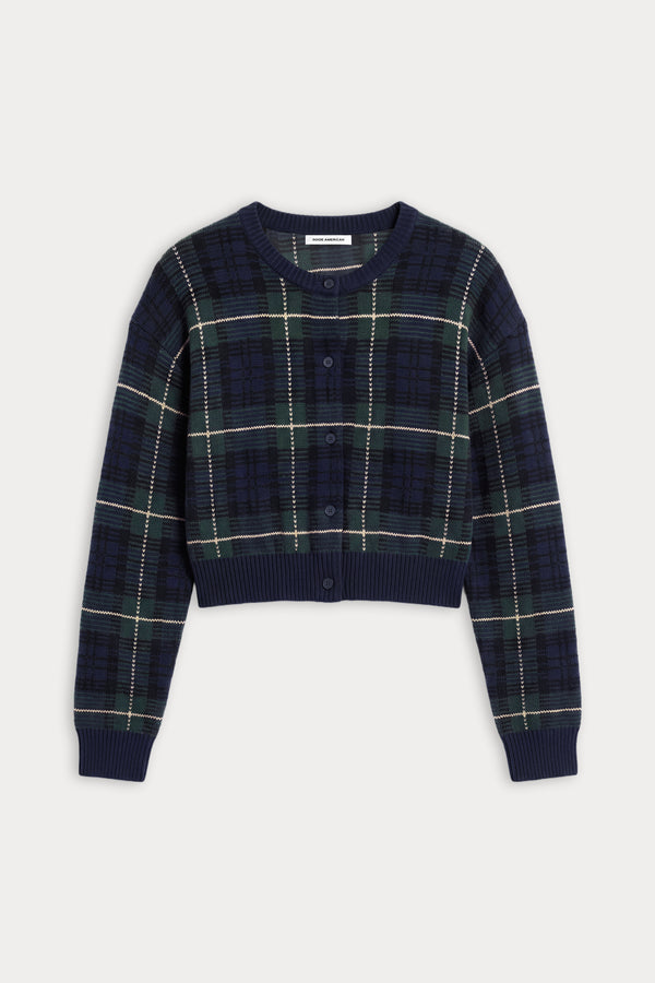 THE JACQUARD CARDIGAN | FOREST PLAID-6 | GOOD AMERICAN | FLAT