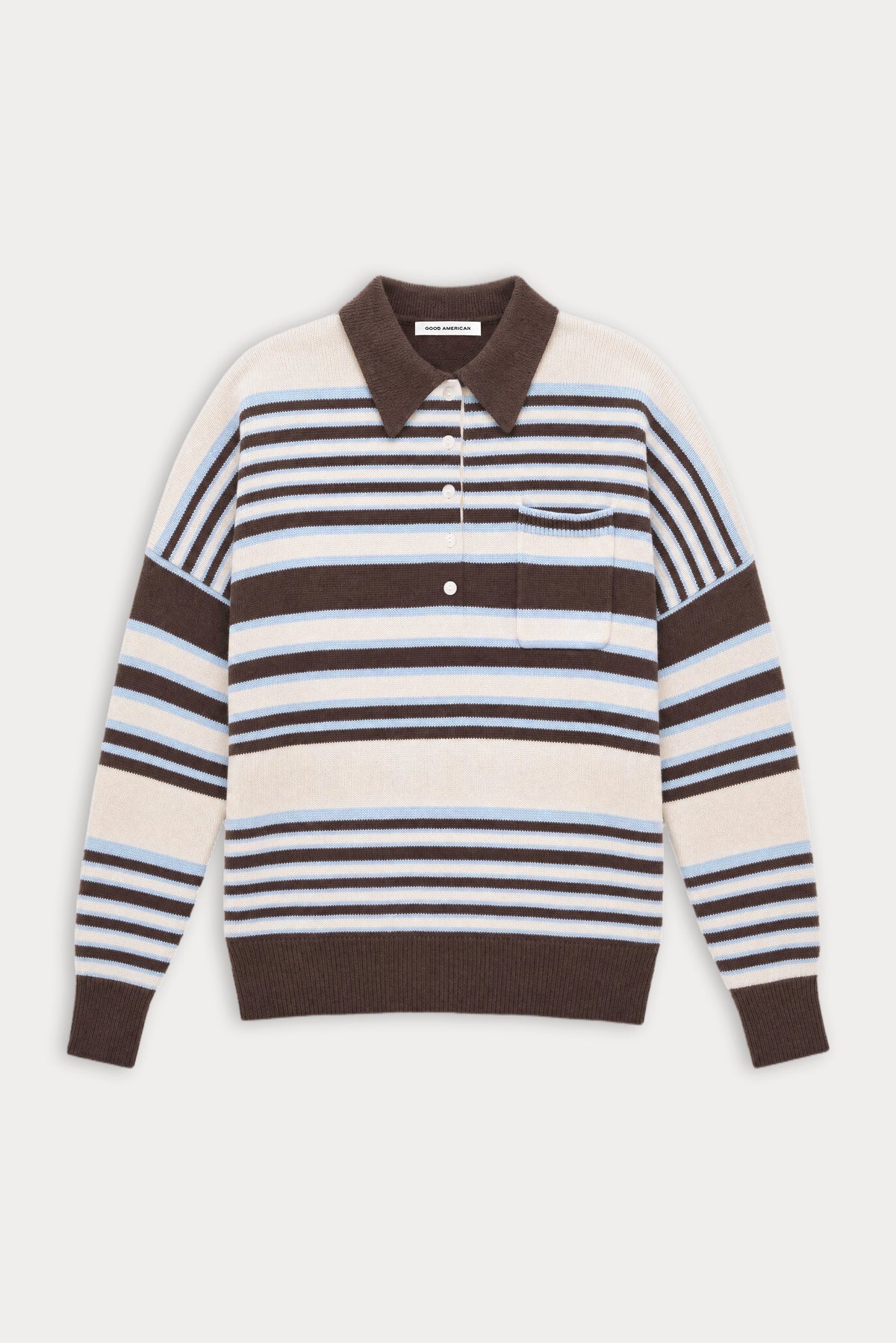 THE OVERSIZED RUGBY SWEATER | MOCHA STRIPE-7 | GOOD AMERICAN | FLAT