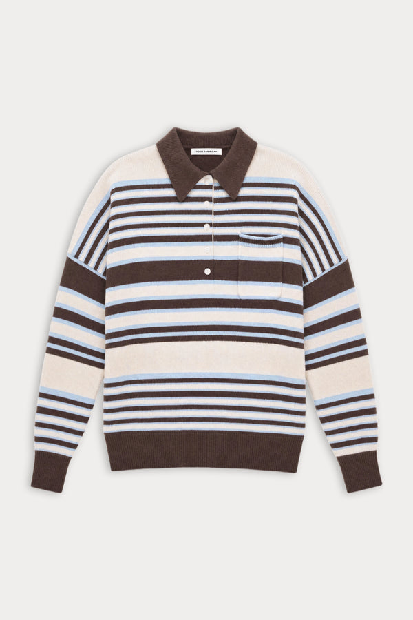 THE OVERSIZED RUGBY SWEATER | MOCHA STRIPE-7 | GOOD AMERICAN | FLAT