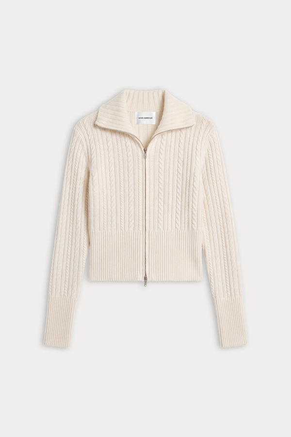 THE CABLE ZIP UP | CHALK-6 | GOOD AMERICAN | FLAT