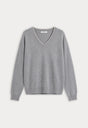THE COZY V NECK SWEATER | HEATHER GREY001-6 | GOOD AMERICAN | FLAT