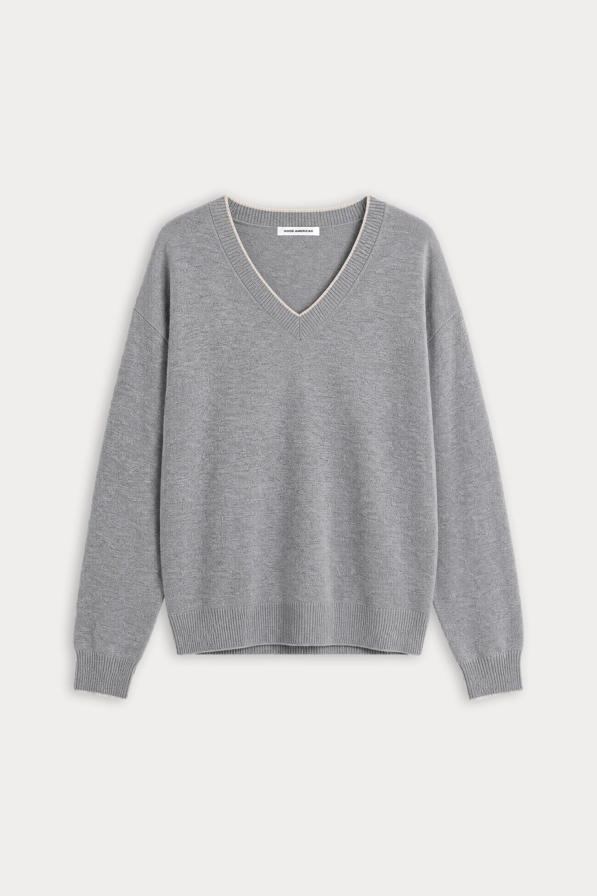 THE COZY V NECK SWEATER | HEATHER GREY001-6 | GOOD AMERICAN | FLAT