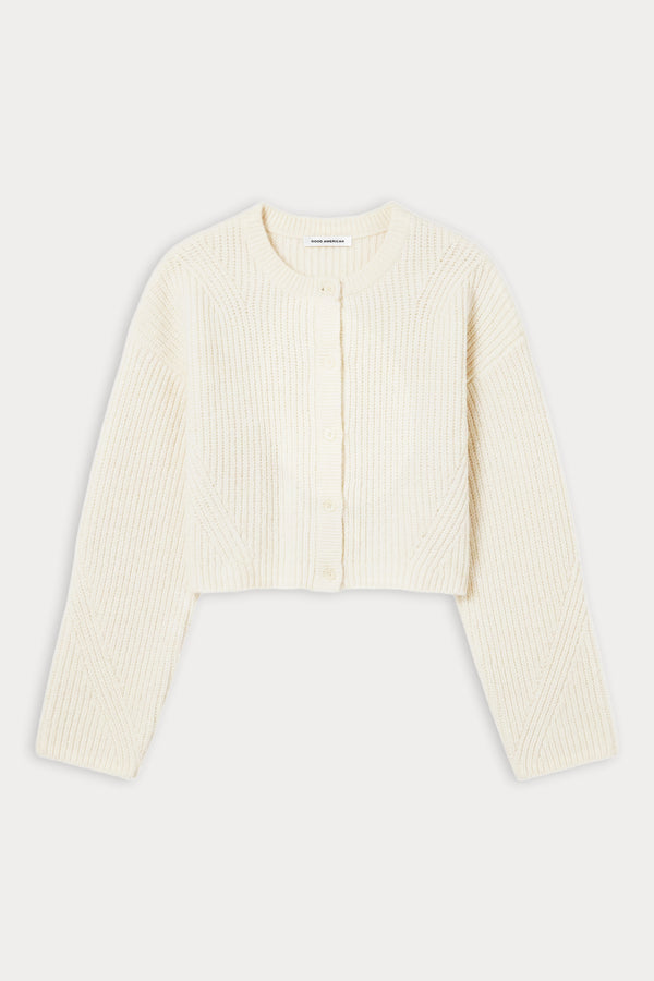 THE CHUNKY KNIT CARDIGAN | CHALK-8 | GOOD AMERICAN | FLAT