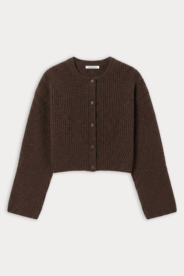 THE CHUNKY KNIT CARDIGAN | ESPRESSO-6 | GOOD AMERICAN | FLAT
