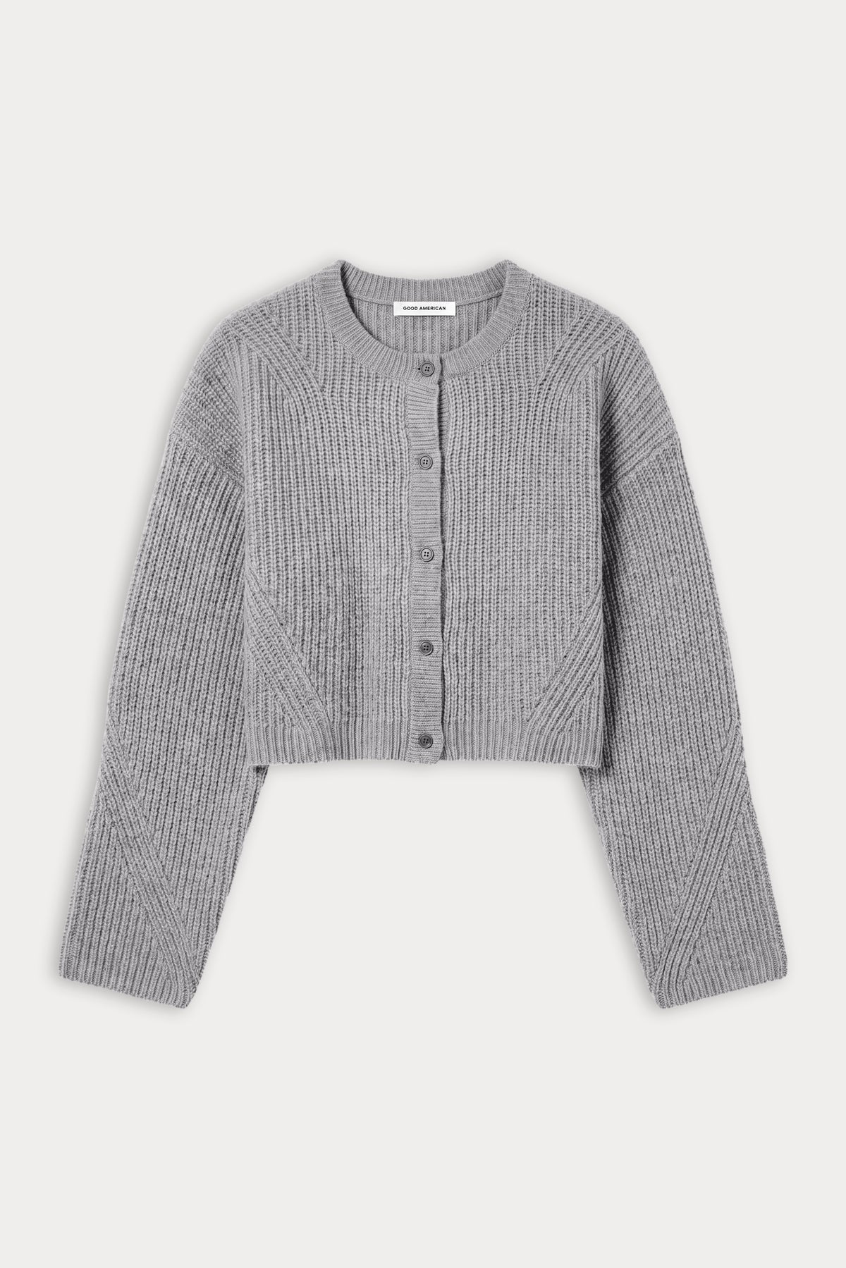 THE CHUNKY KNIT CARDIGAN | HEATHER GREY-6 | GOOD AMERICAN | FLAT