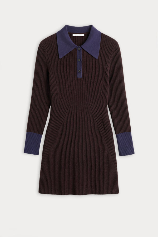 THE KNIT POLO MINI DRESS | ESPRESSO-6 | GOOD AMERICAN | FLAT