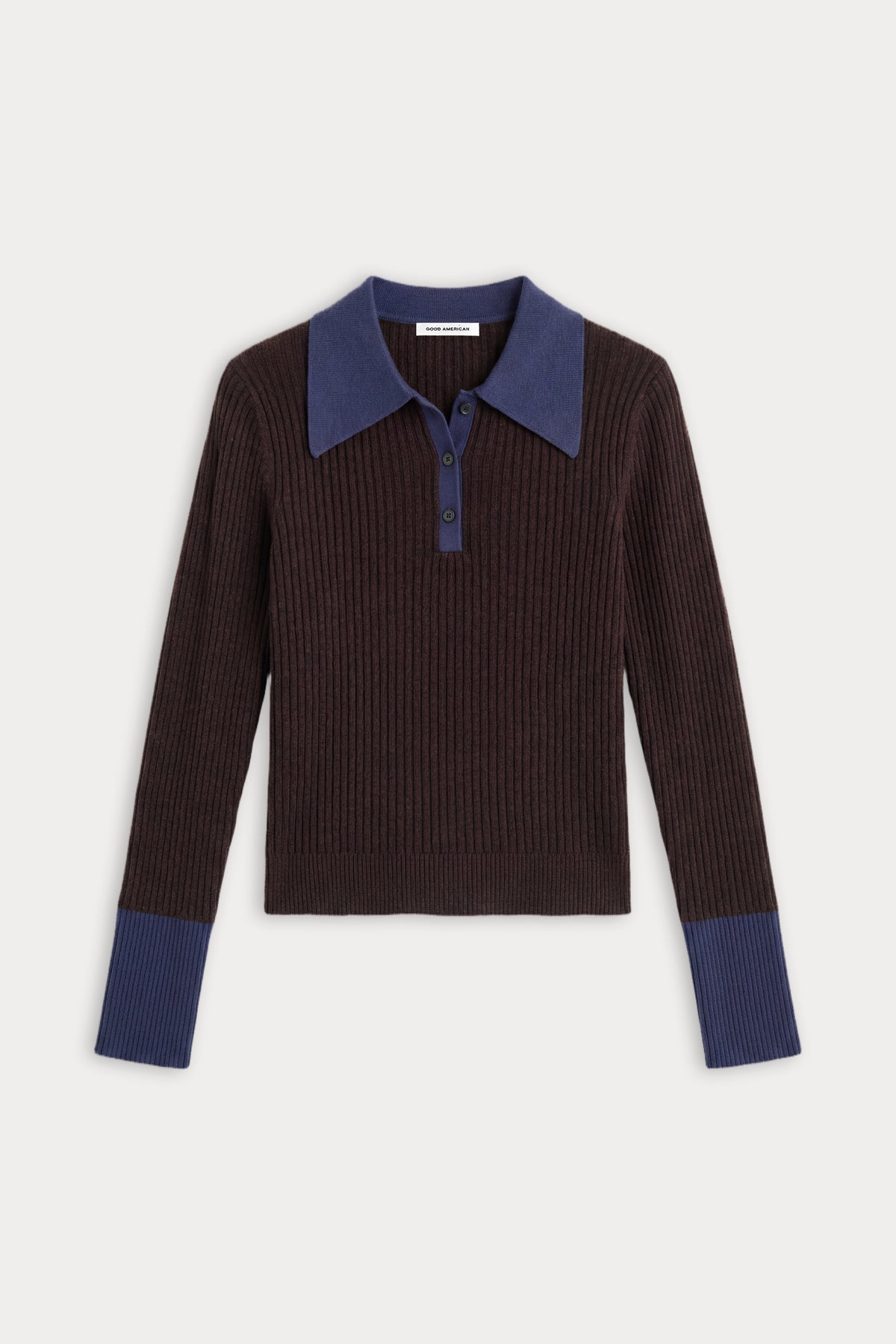 THE KNIT POLO SWEATER | ESPRESSO-6 | GOOD AMERICAN | FLAT