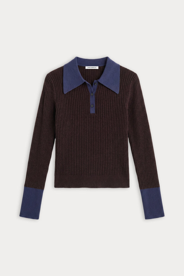 THE KNIT POLO SWEATER | ESPRESSO-6 | GOOD AMERICAN | FLAT
