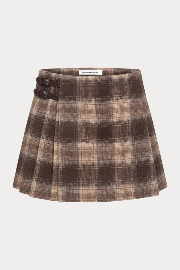THE MICRO BUCKLE SKIRT | MOCHA PLAID-6 | GOOD AMERICAN | GHOST