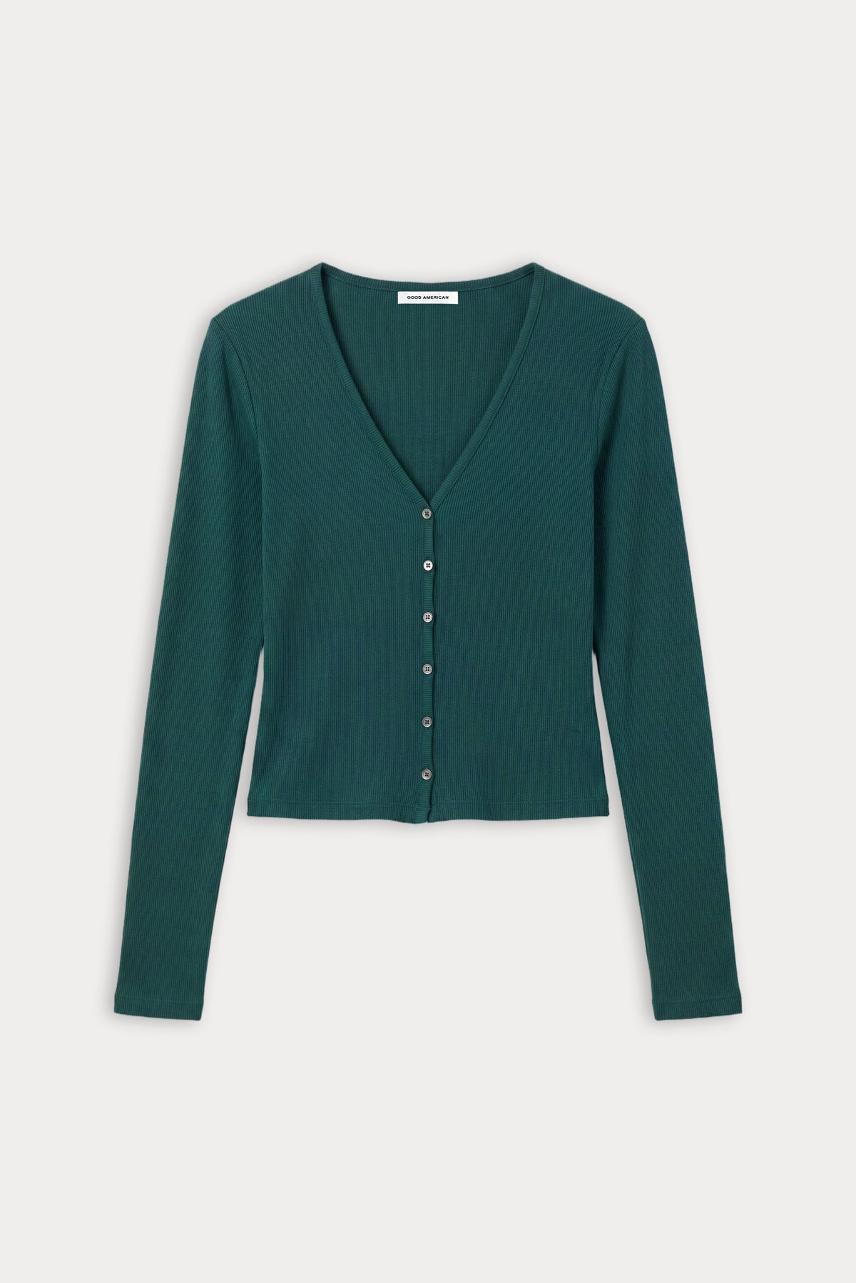 THE RIB V NECK CARDIGAN | FOREST GREEN-6 | GOOD AMERICAN | FLAT