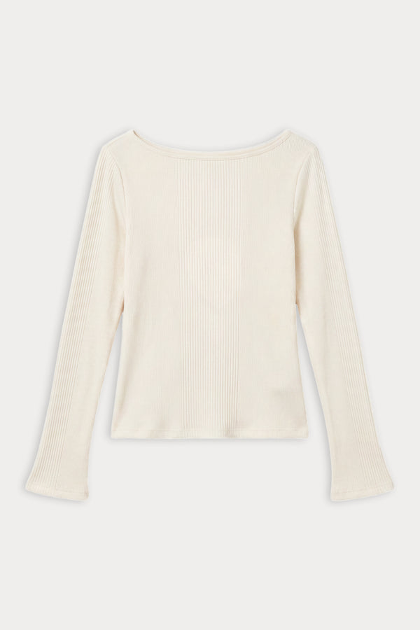 THE VARIEGATED RIB LONG SLEEVE TOP | CHALK-6 | GOOD AMERICAN | FLAT