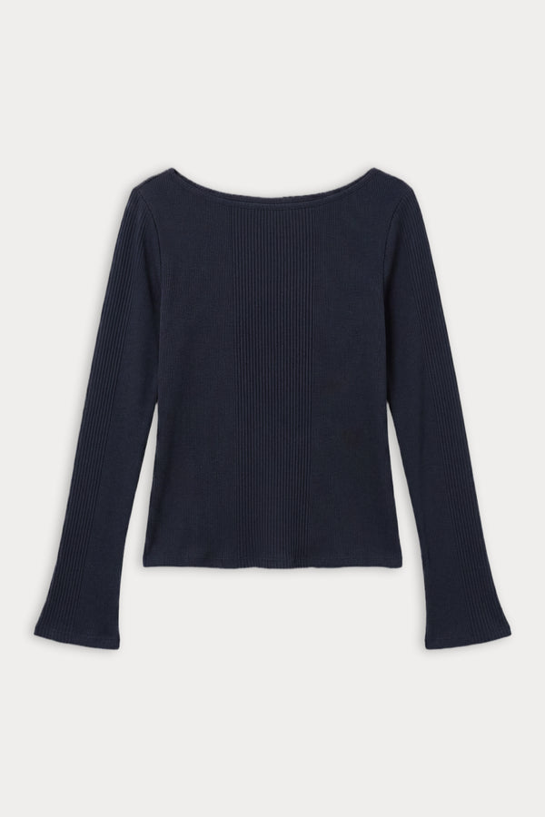 THE VARIEGATED RIB LONG SLEEVE TOP | NEW NAVY002-6 | GOOD AMERICAN | FLAT