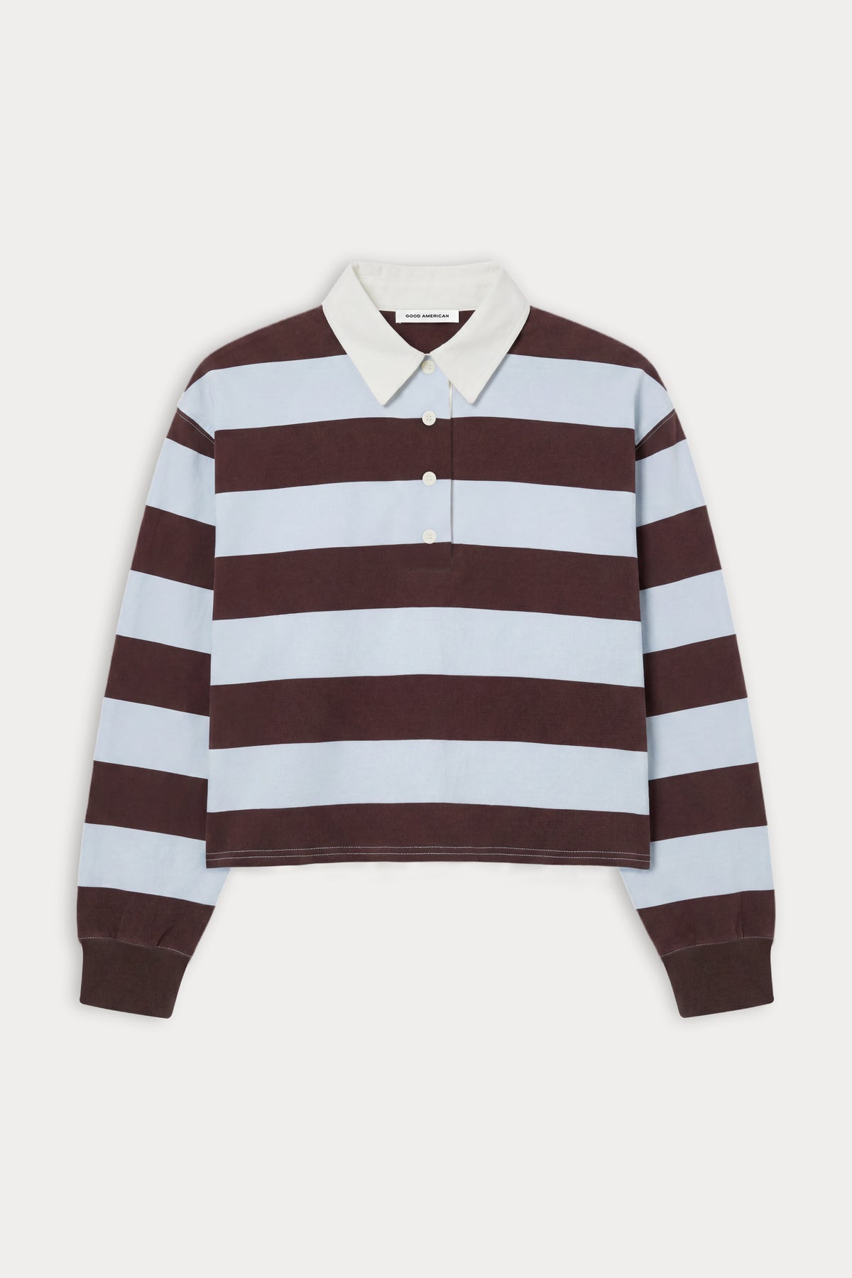 THE CROPPED RUGBY POLO | ESPRESSO SKY BLOCK STRIPE-5 | GOOD AMERICAN | FLAT