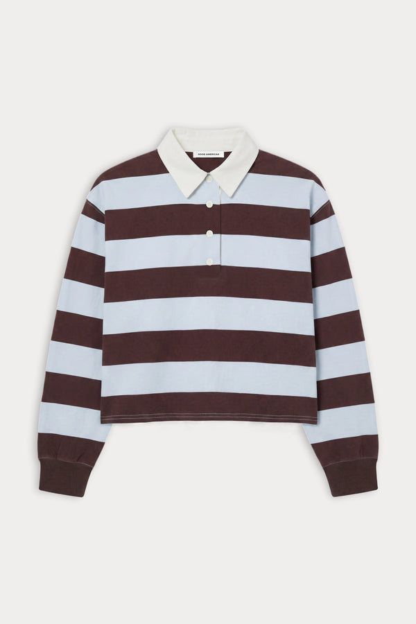 THE CROPPED RUGBY POLO | ESPRESSO SKY BLOCK STRIPE-5 | GOOD AMERICAN | FLAT