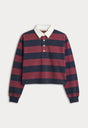 THE CROPPED RUGBY POLO | NAVY BERRY NOIR BLOCK STRIPE-5 | GOOD AMERICAN | MODEL