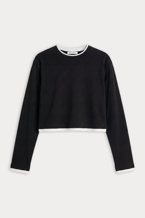 THE LONG SLEEVE LAYERED TEE | BLACK-6 | GOOD AMERICAN | FLAT