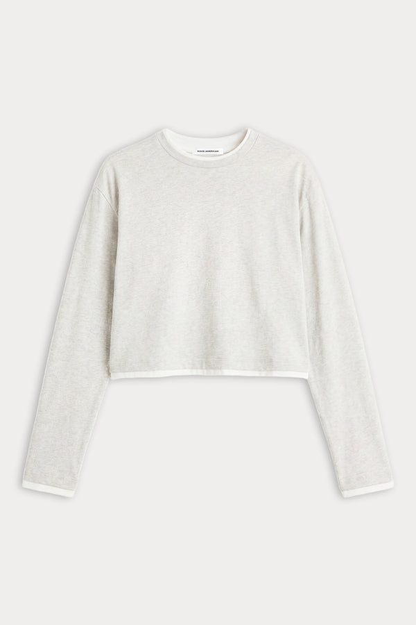 THE LONG SLEEVE LAYERED TEE | VINTAGE GREY-6 | GOOD AMERICAN | FLAT