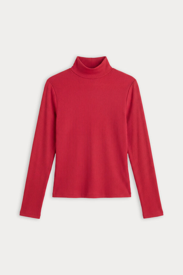 THE SHEER RIB TURTLENECK | CARMINE