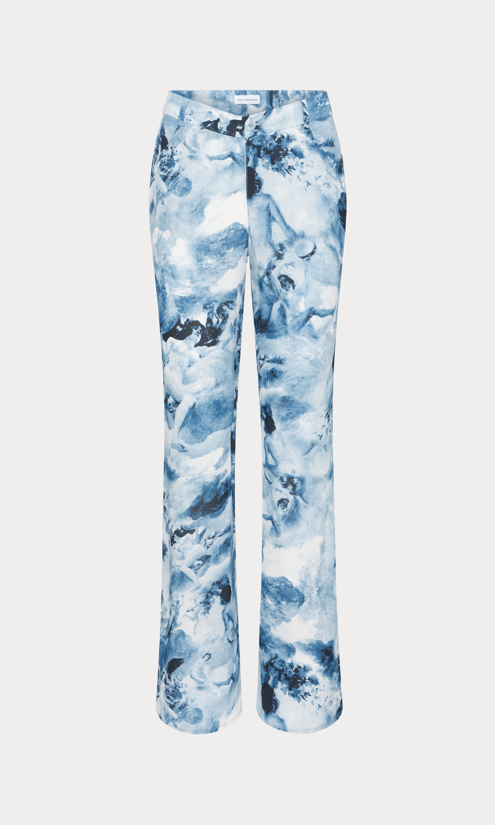 V WAIST CHIFFON FLARE PANTS | BLUE ANGEL PRINT