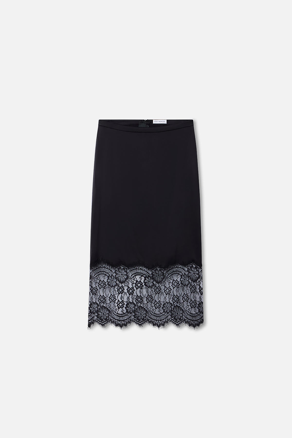 SATIN LACE SLIP MIDI SKIRT | BLACK001